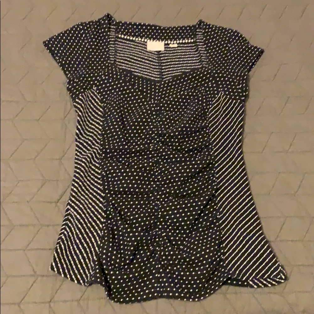Anthropologie B&W striped polka dot top
